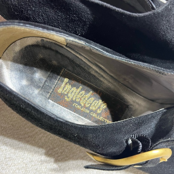 Ingledew’s Italian Collection Suede Gold Witchy Goth Pointed Toe Mary Jane Heel - Picture 7 of 10